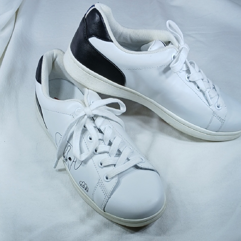 Ellen DeGeneres White Leather Pooch Sneakers with Black Heel Accent size 9